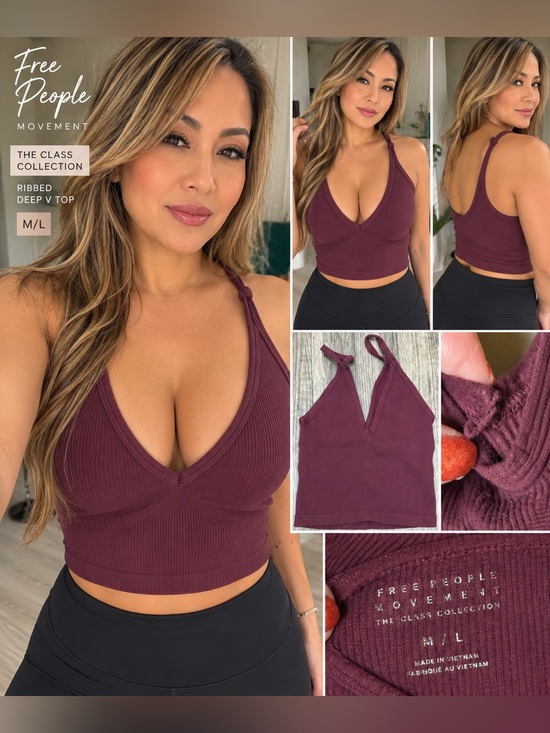 FP Movement by Free People Other - (#26) Free People Movement The Class Collection Ribbed Deep V Crop Top M/L Burgu